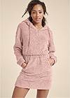 Cropped front view Cozy Sherpa Neck-Zip Dress