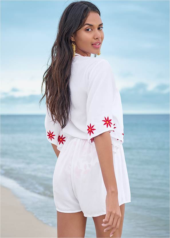 Cropped back view Embroidered Romper