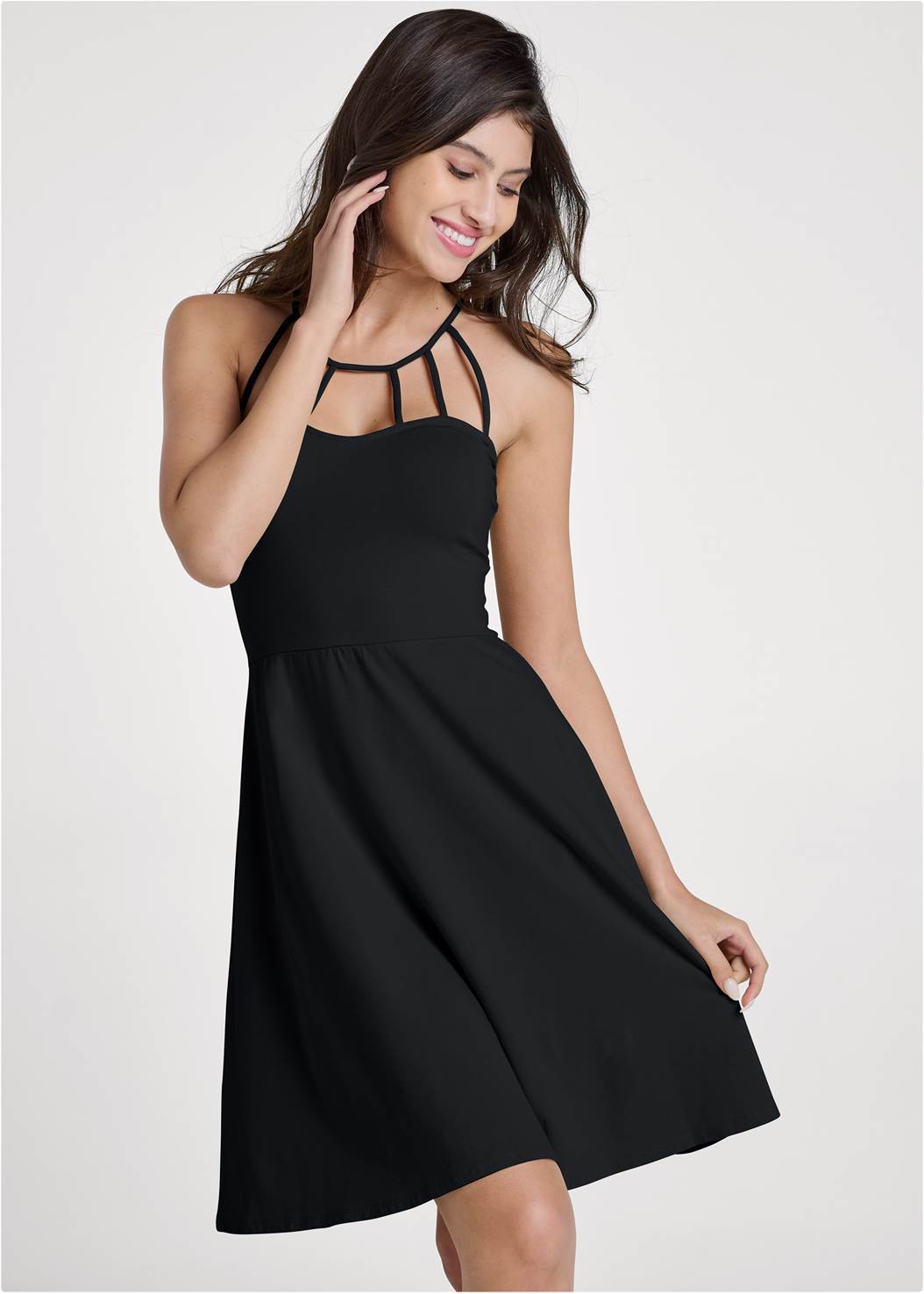 Strappy Detail A-Line Dress in Black | VENUS