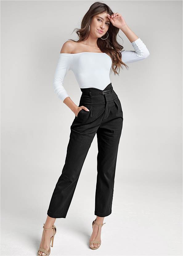 Front View Belted High-Waist Trousers