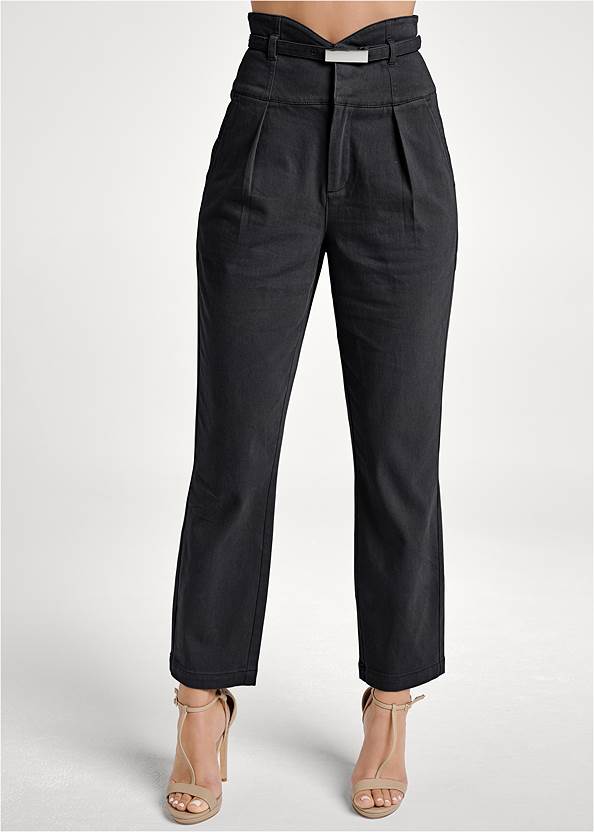 Waist down front view Belted High-Waist Trousers