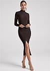 Full front view Mock-Neck Ruched Dress
