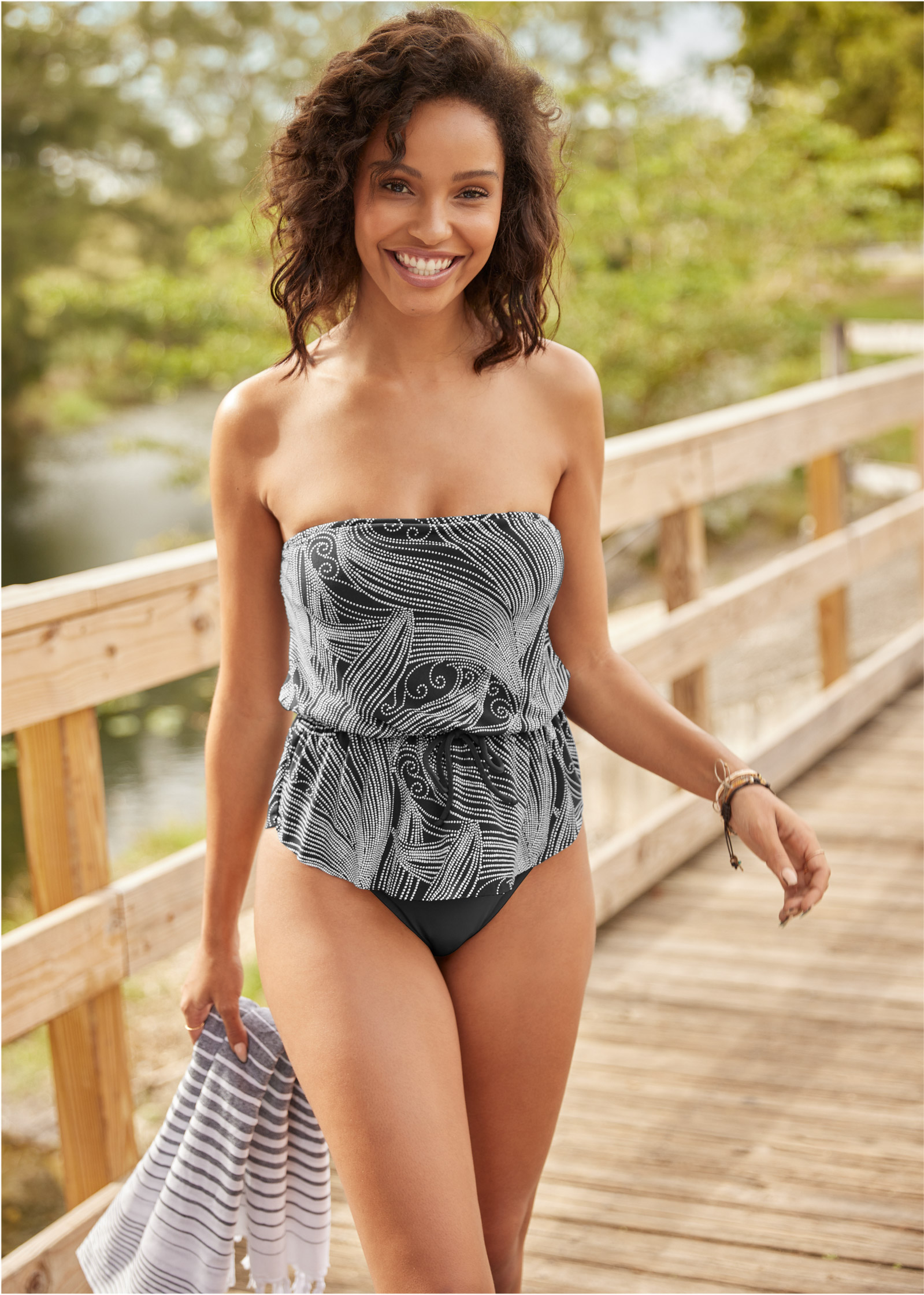 Tie front store blouson swim tankini