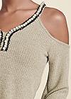 Detail front view Pearl Trim Bell Sleeve Top