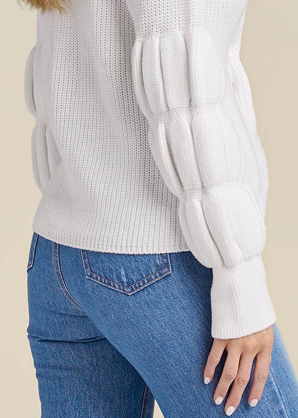 Detail back view Keyhole Tiered Sleeve Sweater