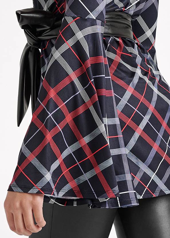 Detail back view Bell Sleeve Plaid Top