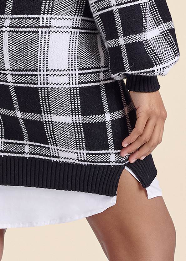 Detail back view Plaid Sweater Twofer Dress