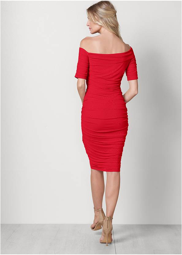 BACK View Ruched Mesh Bodycon Dress