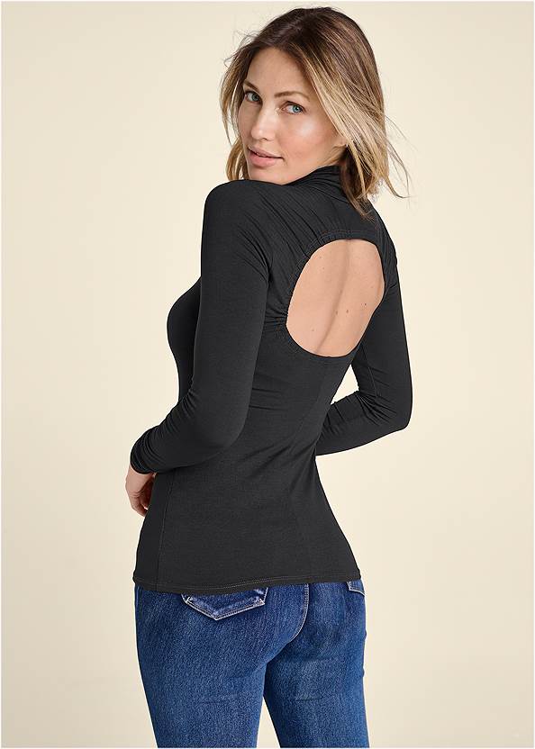 Back Cutout Casual Top,Pintuck Semi-Flare Jeans,Lift Jeans,Pointy Toe Lace-Up Booties,Two-Pack Hoop Earrings Set