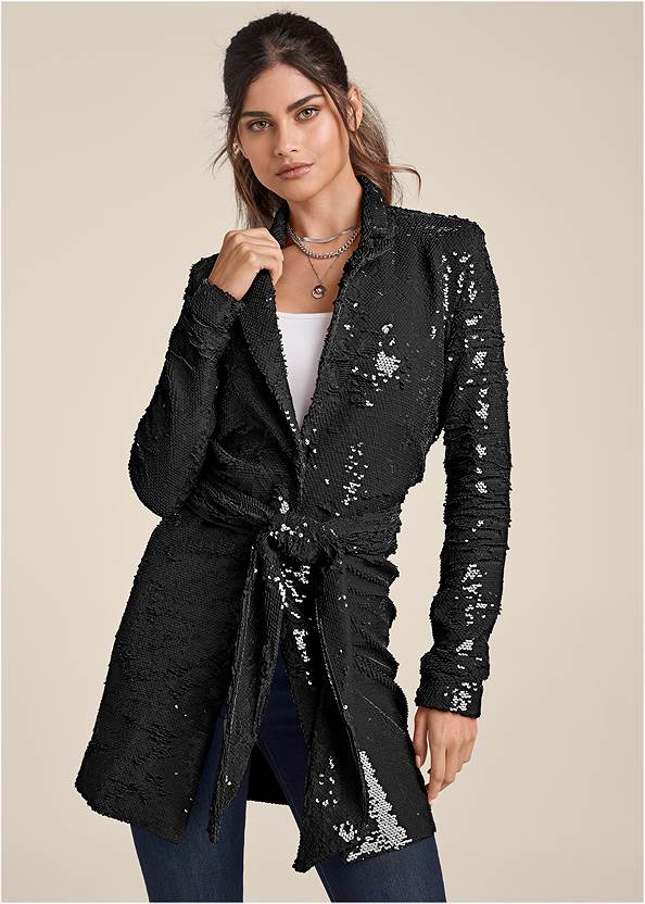 Allover Sequin Blazer,Basic Cami Two Pack,Mid-Rise Slimming Stretch Jeggings