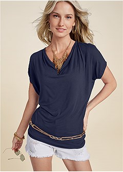 Basic Flounce Top In Navy 