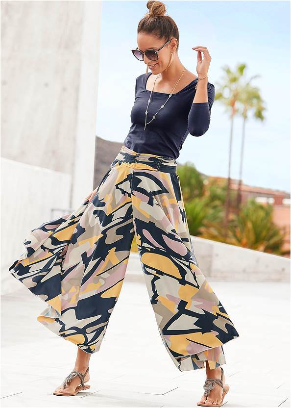 Front View Printed Flowy Pants