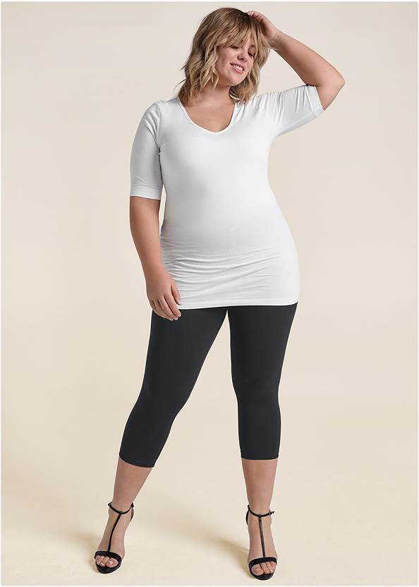 Two-Pack Cropped Leggings,Long And Lean V-Neck Tee,T-Strap Heels