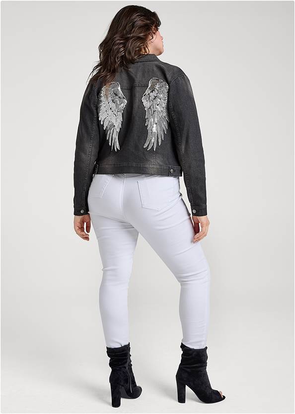 Back View Sequin Wing Jean Jacket