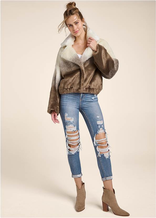 Full front view Faux-Fur Bomber Jacket