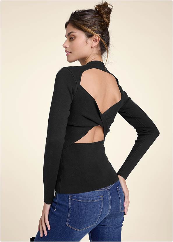 Twist Cutout Sweater,Slim Jeans,Bootcut Jeans,Lace-Up Back Detail Boots,Hoop Detail Earrings,Quilted Chain Handbag