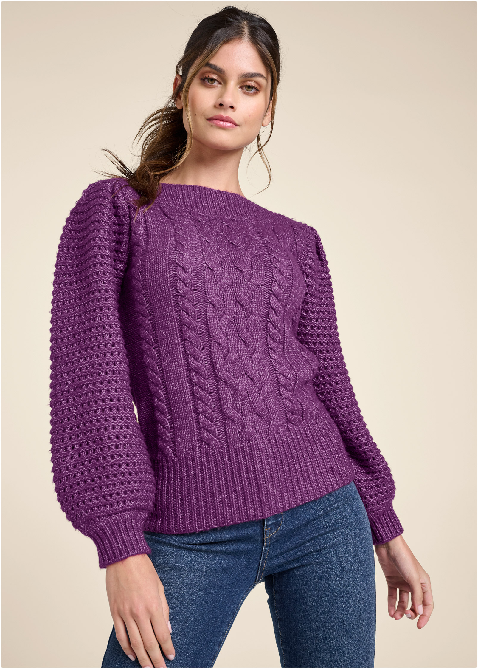 CABLE KNIT SWEATER in Purple | VENUS