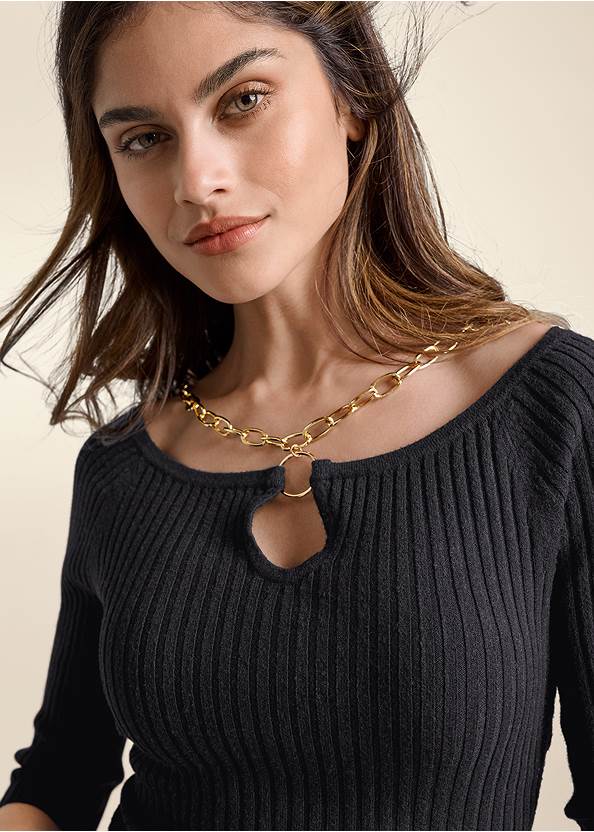 Alternate View Chain Neck Ribbed Sweater