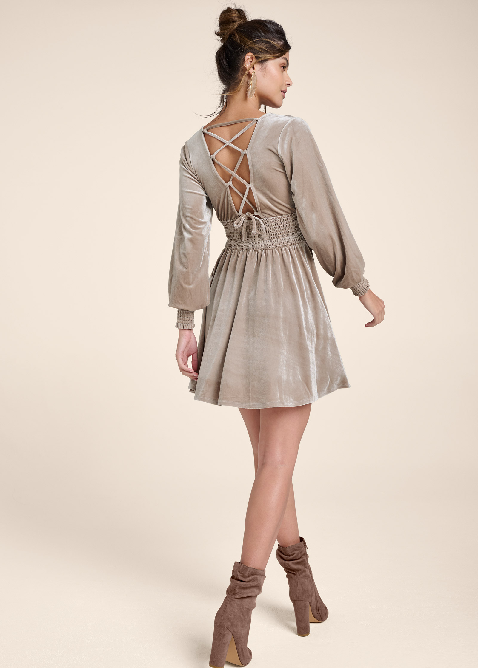 Taupe velvet outlet dress