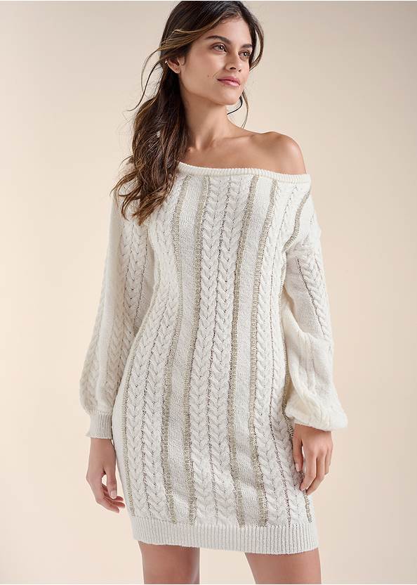 Cropped Front View Embellished Sweater Dress
