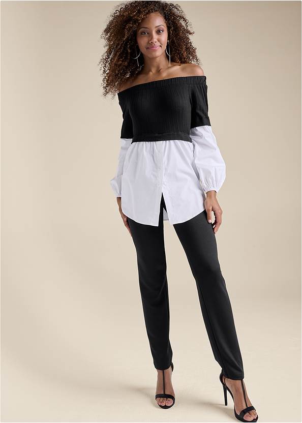 Full front view Layered Shirting Jumpsuit