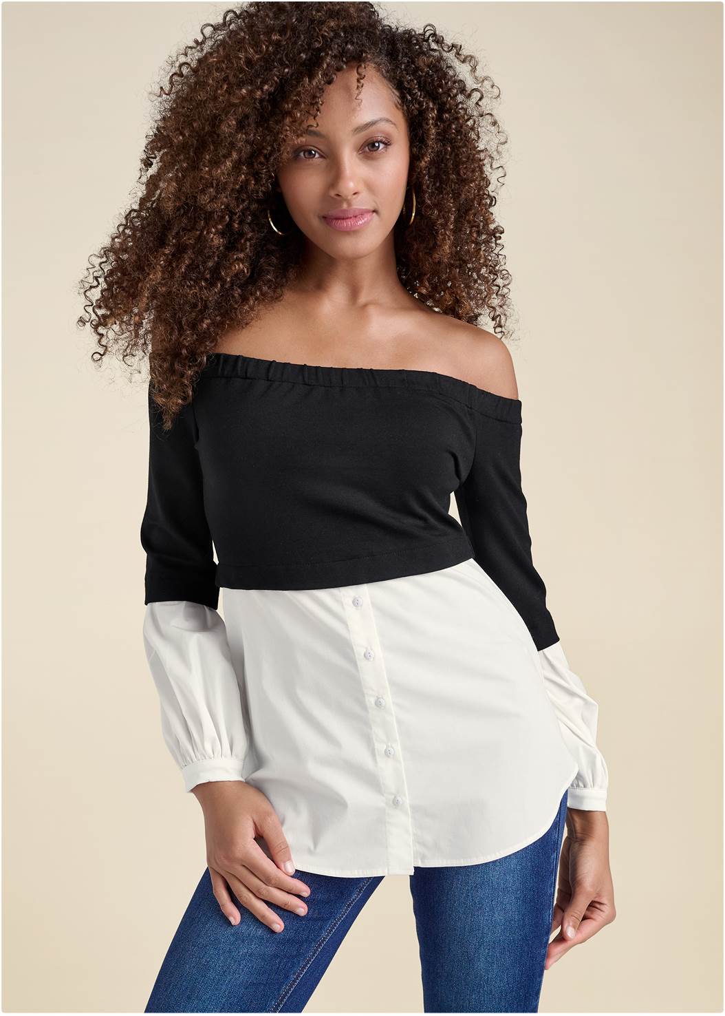 Off The Shoulder Tops  Blouses in White and Black