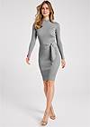 Full Front View Belted Sweater Dress