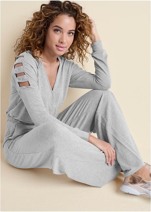 Full front view Embellished Sleeve Jumpsuit