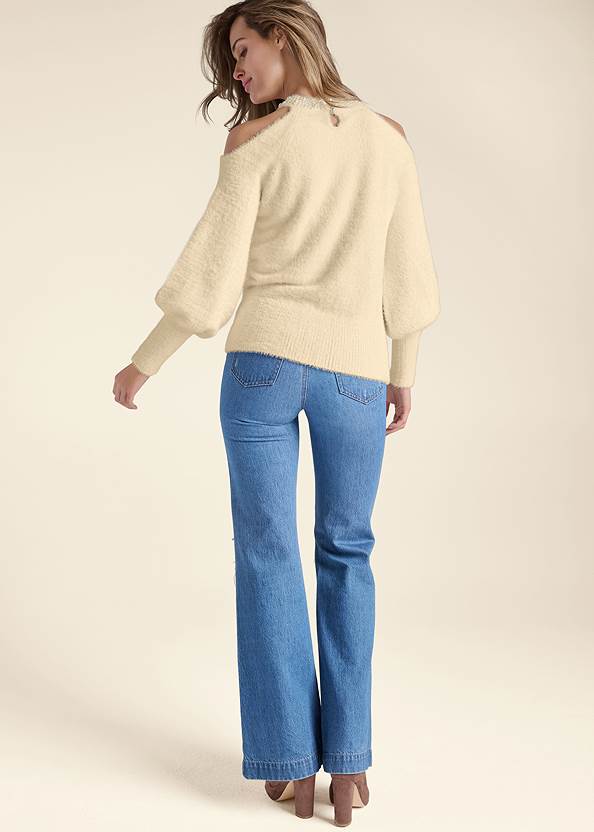 Back View Cozy Cold Shoulder Sweater