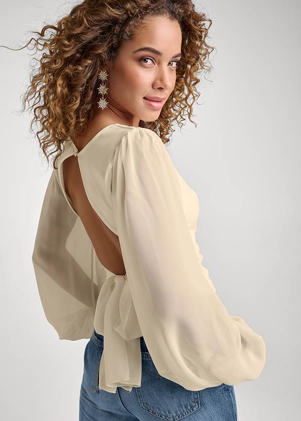 Cropped back view Open-Back Tie Blouse