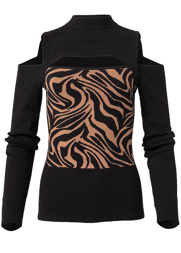 Ghost with background front view Cold-Shoulder Zebra Sweater