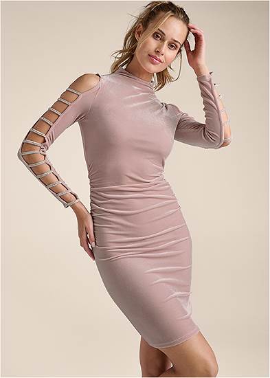 Strappy Sleeve Velvet Dress