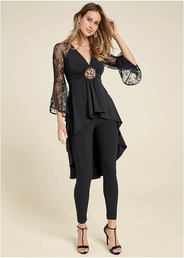 Front View Embellished Lace Sleeve Top