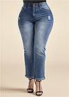 Front View Elastic Waistband Cuffed Jeans