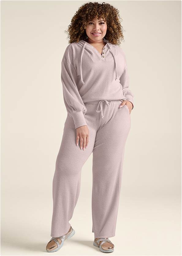 Front View Brushed Waffle Lounge Pants