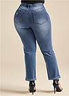 Back View Elastic Waistband Cuffed Jeans