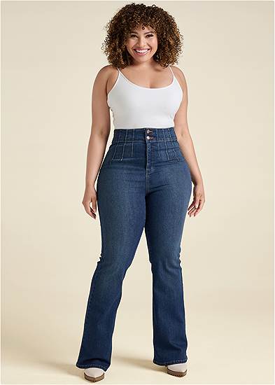 Plus Size Pintuck Semi-Flare Jeans