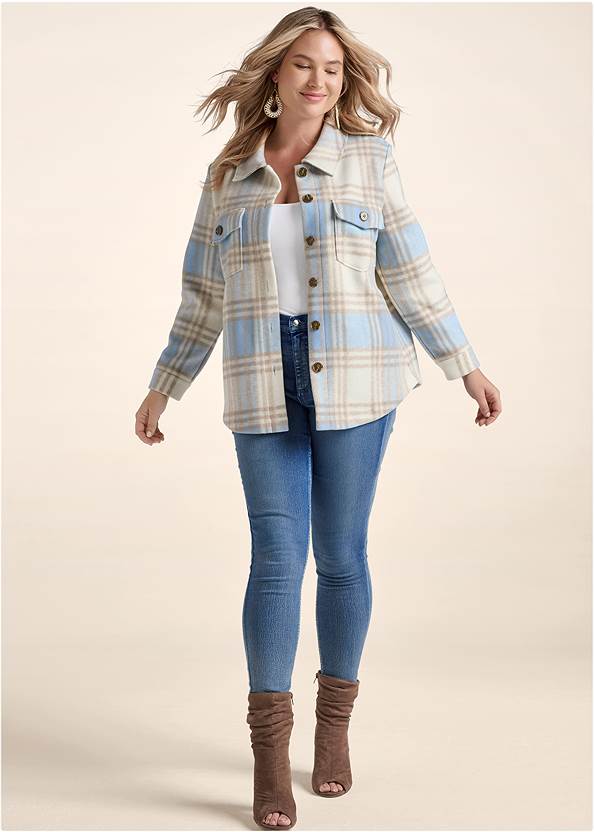 Full Front View Plaid Shacket