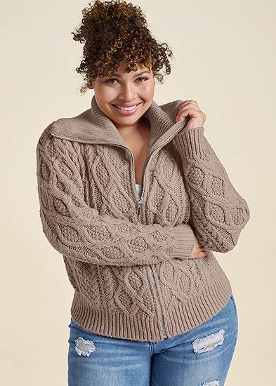 Plus Size Knit Zip Sweater