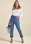 Front View New Vintage Plaid Cuff Straight Leg Jeans