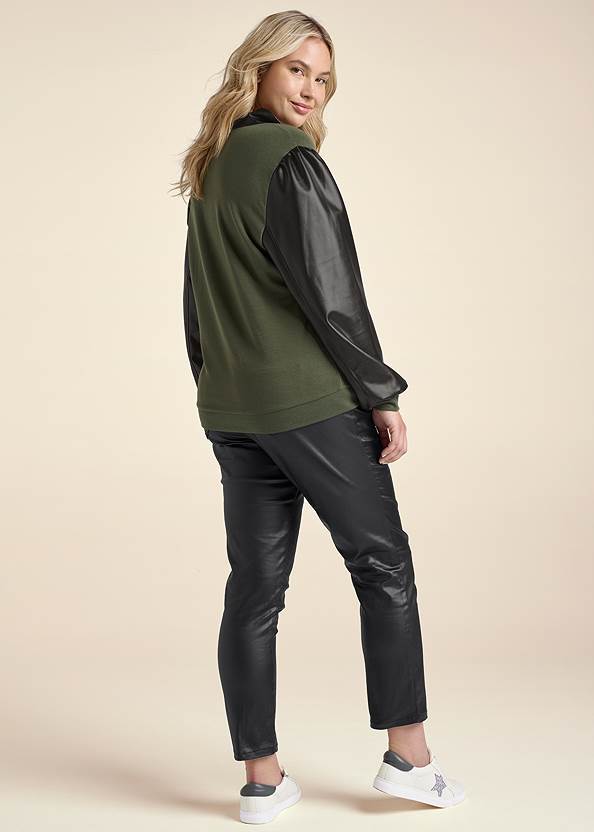 Back View Faux-Leather Zip Sweatshirt