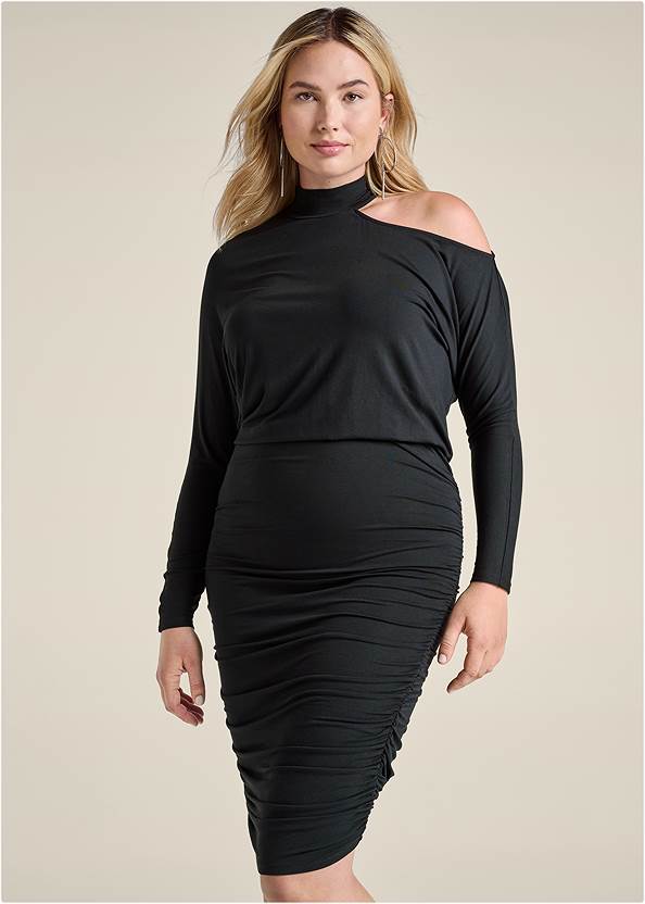 Ruched Midi Dress in Black | VENUS