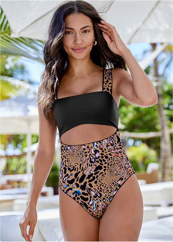 Cropped front view Peek-A-Boo Reversible One-Piece