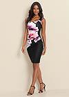 Full front view Rose Print Bodycon Dress