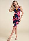 Full front view Sleeveless Ruched Bodycon Midi Dress