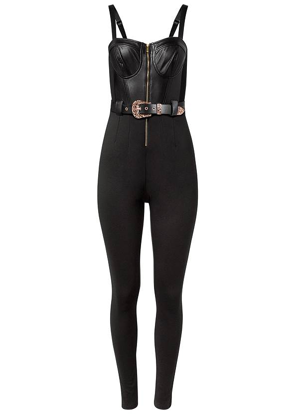 Alternate View Faux Leather Belted Jumpsuit