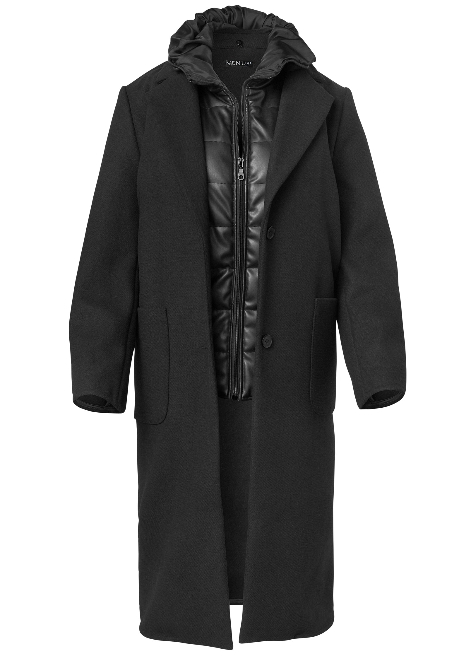 LAYERED COAT AND VEST SET in Black | VENUS