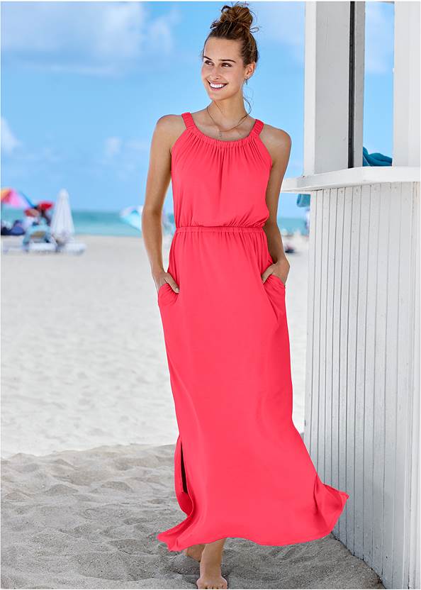 Gathered Neckline Maxi,High Neck Detailed Top,Moderate High Rise Bottom,Underwire Halter Top,Lace-Up Strappy Bottom,Keeley One-Piece,Wrap Cover-Up Pants
