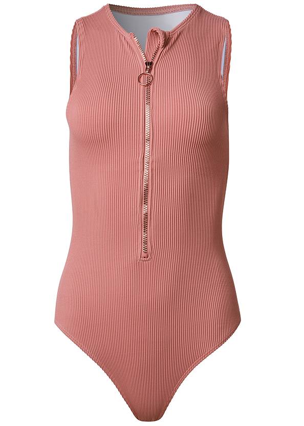 Alternate View Zip Front Ribbed One-Piece