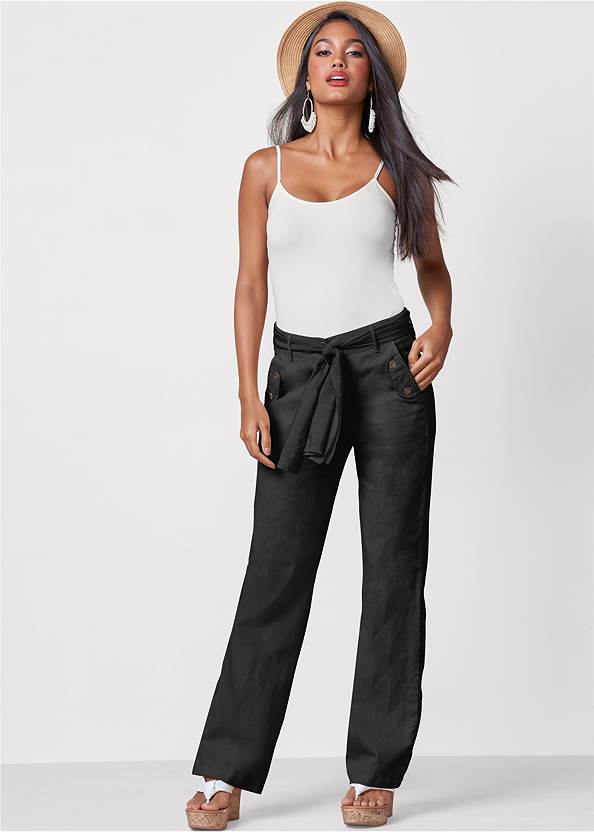 Front View Linen Belted Pants